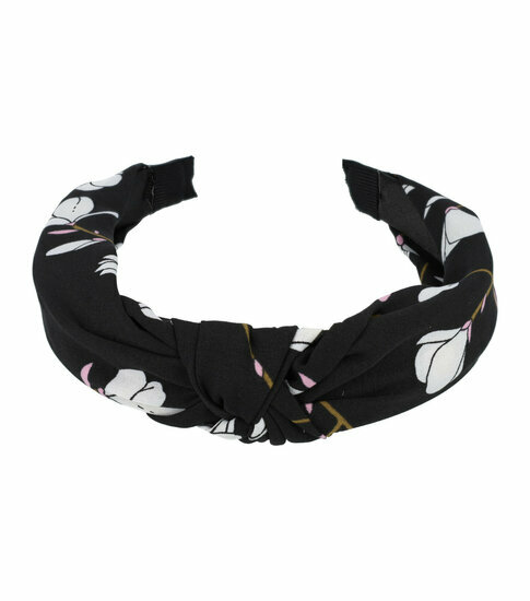 2093338749 Haarband Diadeem 3cm – Knoop – Bloemenprint Stof – Zwart