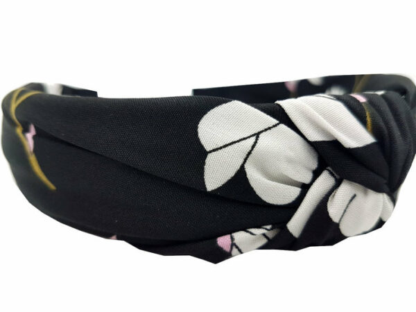 2093338755 Haarband Diadeem 3cm – Knoop – Bloemenprint Stof – Zwart