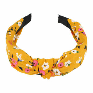 Haarband Diadeem 3cm – Knoop & Bloemenprint Stof – Geel