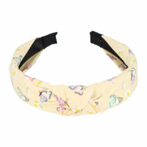 Haarband Diadeem 3cm – Knoop – Vlinder & Bloemenprint Stof – Pastel Kleuren – Lichtgeel