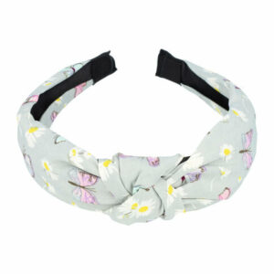 Haarband Diadeem 3cm – Knoop – Vlinder & Bloemenprint Stof – Pastel Kleuren – Lichtgroen
