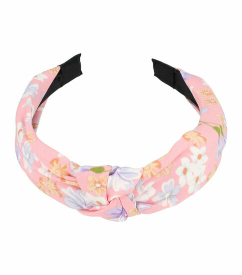2093647113 Haarband Diadeem 3cm β Knoop & Bloemenprint Stof β Pastel Kleuren β Roze