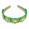 2093653170 Haarband Diadeem 4cm – Bloemvorm met Facetstenen – Gladde Stof – Groen