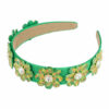 2093653173 Haarband Diadeem 4cm – Bloemvorm met Facetstenen – Gladde Stof – Groen