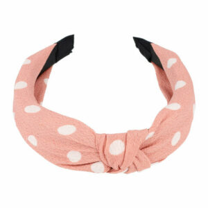 Haarband Diadeem 3cm – Knoop – Stippenprint Stof – Wit Roze