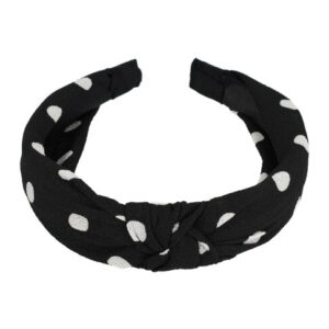 Haarband Diadeem 3cm – Knoop & Stippenprint Stof – Zwart Wit