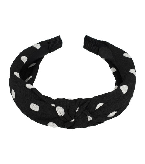 2094736782 Haarband Diadeem 3cm – Knoop & Stippenprint Stof – Zwart Wit