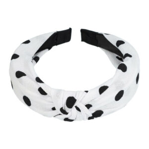 Haarband Diadeem 3cm – Knoop & Stippenprint Stof – Wit Zwart