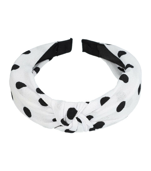 2094738468 Haarband Diadeem 3cm – Knoop & Stippenprint Stof – Wit Zwart
