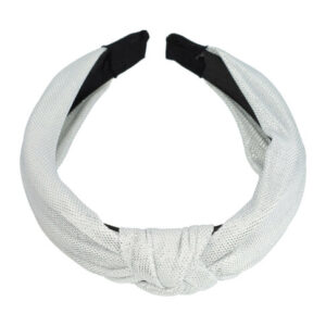 Haarband Diadeem 3cm – Knoop & Glitterprint Stof – Zilver Wit