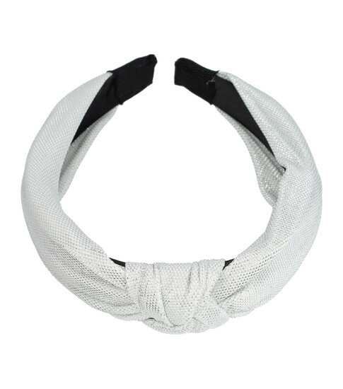 2095632666 Haarband Diadeem 3cm – Knoop & Glitterprint Stof – Zilver Wit