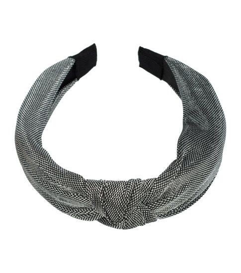 2095660284 Haarband Diadeem 3cm – Knoop & Glitterprint Stof – Zilver Grijs