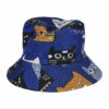 Bucket Hat Hoedje – Katten Print Omkeerbaar – One Size – Blauw Wit Bruin