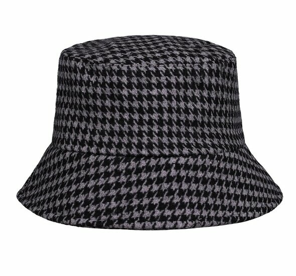 Bucket Hat Hoedje – Ruit Patroon – One Size – Grijs zwart