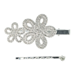 Haarspeld Duckklem & Schuifspeldje 7cm – Bloemenvorm met Glitter Steentjes – Goud – Set van 2