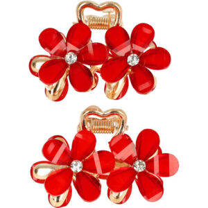 Haarspeld Haarklemmen 4cm – Bloemvorm met Strass Steentjes – Rood Goud – Set van 2