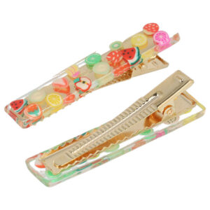 Haarspeld Duckklemmen 6cm – Rechte Vorm – Fruitprint – Transparant Multicolor – Set van 2