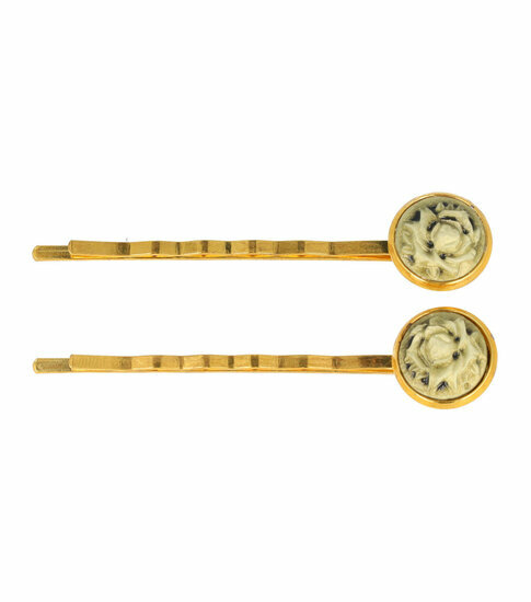 2099821899 Haarspeld schuifspeldjes - Cirkel roos bloem 6cm - Creme goud - Set van 2
