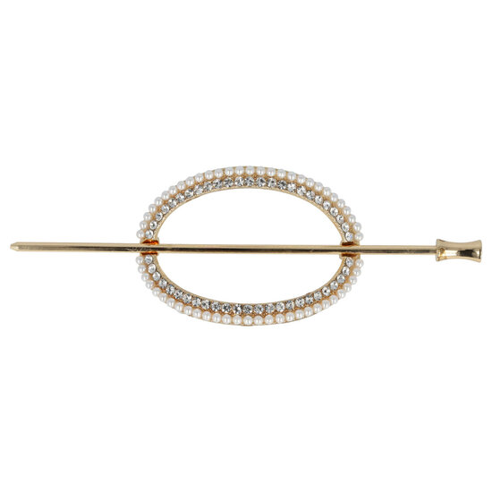 2099928402 Haarspeld Haarclip - Pin cuff ovaal parel strass - Goud wit zilver