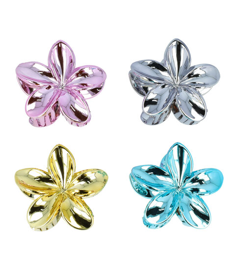 2100056532 Haarspeld Haarklemmen 8cm – XL Lelie Bloemvorm – Metallic Blauw Roze Zilver goud – Set van 4