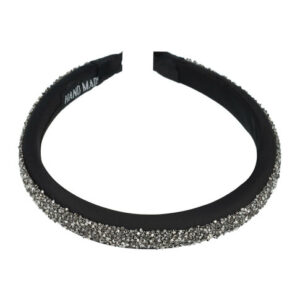 Haarband Diadeem 3cm – Zacht Gevuld – Glitter Steentjes – Handmade – Zwart Grijs