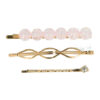 2100554019 Haarspeld schuifspeldjes - Wave strass Kralen 7cm - Lichtroze goud - Set van 3