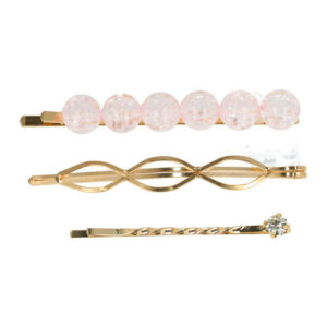 Haarspeld schuifspeldjes - Wave strass Kralen 7cm - Lichtroze goud - Set van 3