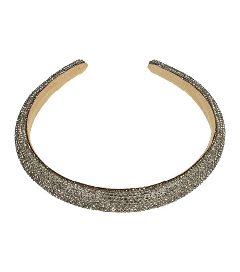 2103378951 Haarband Diadeem 1,5cm – Dik Gevuld – Glitter Steentjes – Zilver Grijs