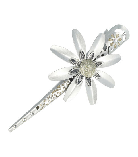 2104254309 Haarspeld Duckklem 13cm – Bloemvorm – Metaal – Zilver