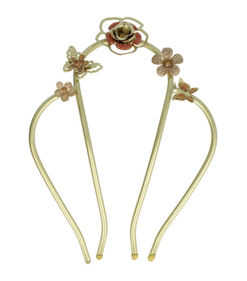 2104406301 Haarspeld Sierkam Opsteekkam - Metaal glitter bloem vlinder 8x12cm - Goud