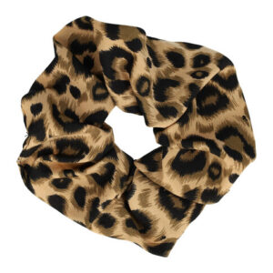 Haarelastiek Scrunchie – Panterprint – Gladde Stof – Zwart Beige