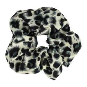 Haarelastiek Scrunchie – Panterprint – Gladde Stof – Zwart Wit Grijs