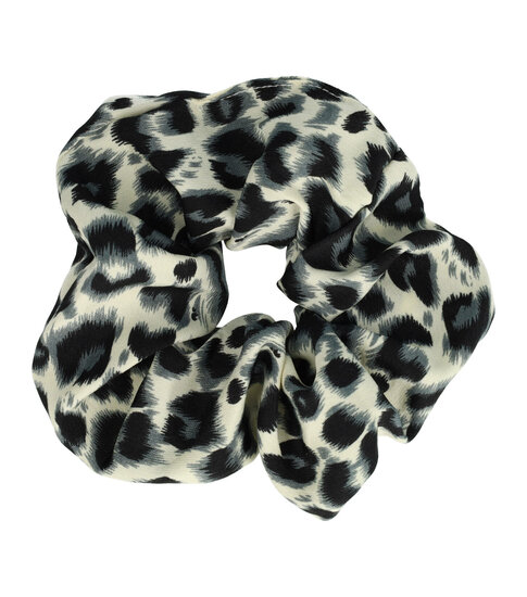 2104582803 Haarelastiek Scrunchie – Panterprint – Gladde Stof – Zwart Wit Grijs