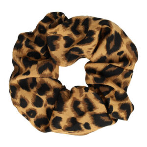 Haarelastiek Scrunchie – Panterprint – Gladde Stof – Zwart Bruin