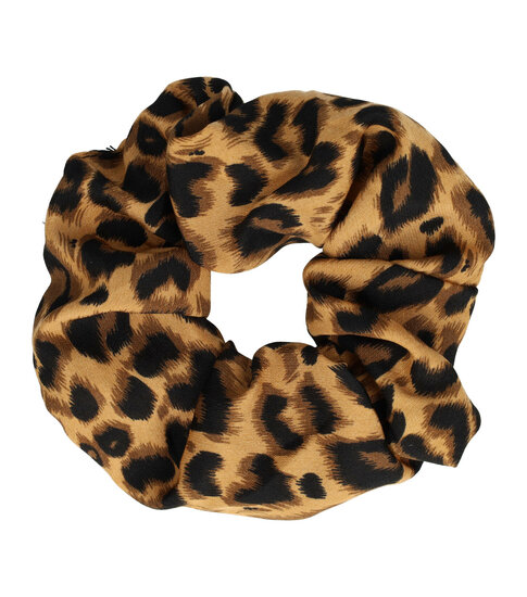 2104582809 Haarelastiek Scrunchie – Panterprint – Gladde Stof – Zwart Bruin