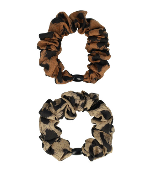 2104584453 Haarelastiek Scrunchie – Hair-Tie Panterprint – Gladde Stof – Bruin – Set van 2