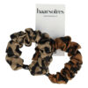 2104584462 Haarelastiek Scrunchie – Hair-Tie Panterprint – Gladde Stof – Bruin – Set van 2