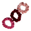 2104629996 Haarelastiek Scrunchie – Basic Smal – Velvet Stof – Roze Rood – Set van 3