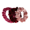 2104629999 Haarelastiek Scrunchie – Basic Smal – Velvet Stof – Roze Rood – Set van 3