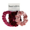 2104630002 Haarelastiek Scrunchie – Basic Smal – Velvet Stof – Roze Rood – Set van 3