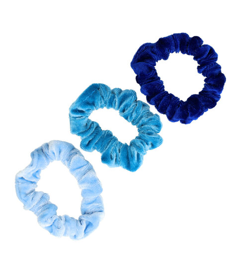 Haarelastiek Scrunchie – Basic Smal – Velvet Stof – Blauw – Set van 3