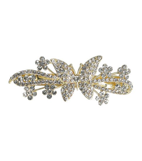 2105408718 Haarspeld Patentspeld Vlindervorm 6,5cm – Strass Steentjes – Goud/Zilver
