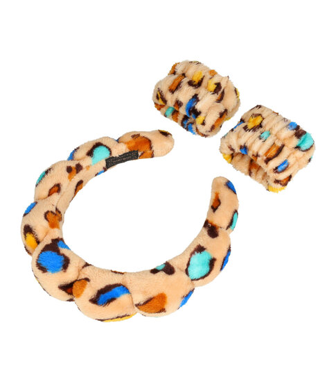 2105999646 Haarband Diadeem 4cm & Polsbandjes – Beauty Set – Dik Gevuld – Panterprint – Handmade – Multicolor Bruin