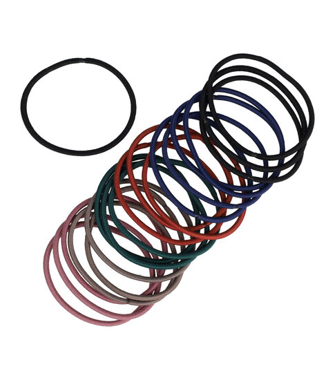 2106059481 Haarelastieken basic - Dun zonder metaal - Zwart rood paars groen blauw bruin - Set van 20