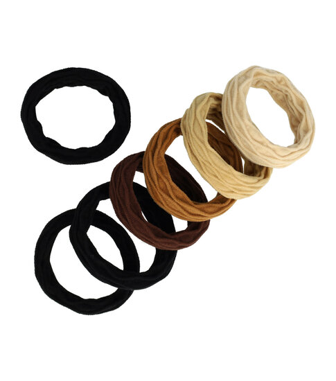 2106378705 Haarelastieken basic - Endless geribbeld - Bruin zwart beige - Set van 7