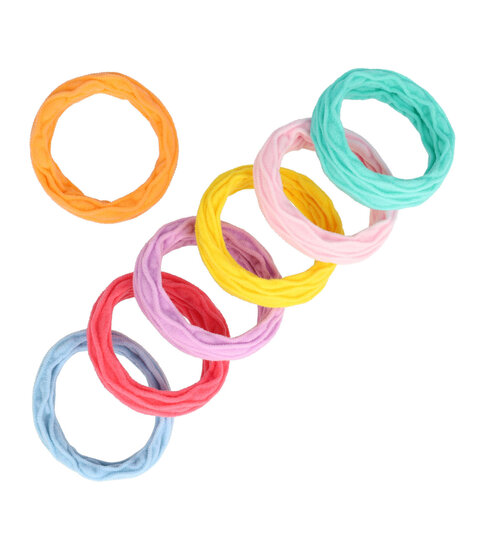2106401376 Haarelastieken basic - Endless geribbeld - Blauw roze geel paars oranje - Set van 7