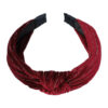 2107033524 Haarband Diadeem 3cm – Knoop – Velvet Stof & Glitter Zilverdraad – Donkerrood