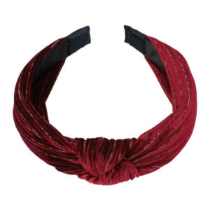 Haarband Diadeem 3cm – Knoop – Velvet Stof & Glitter Zilverdraad – Donkerrood