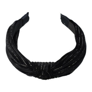 Haarband Diadeem 3cm – Knoop – Velvet Stof & Glitter Zilverdraad – Zwart