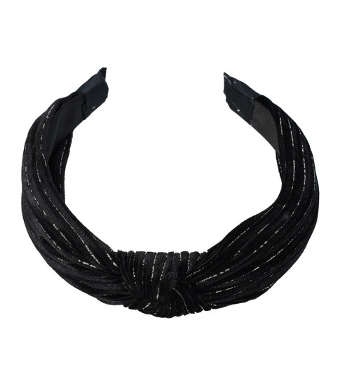 2107033533 Haarband Diadeem 3cm – Knoop – Velvet Stof & Glitter Zilverdraad – Zwart